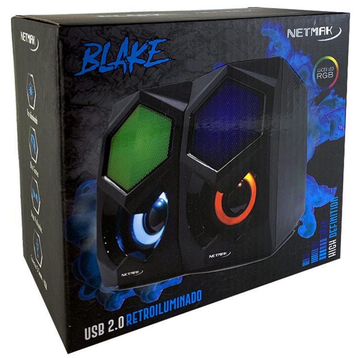 Parlantes Pc Usb 3.5mm NM-BLAKE Negro Retroiluminado Netmak