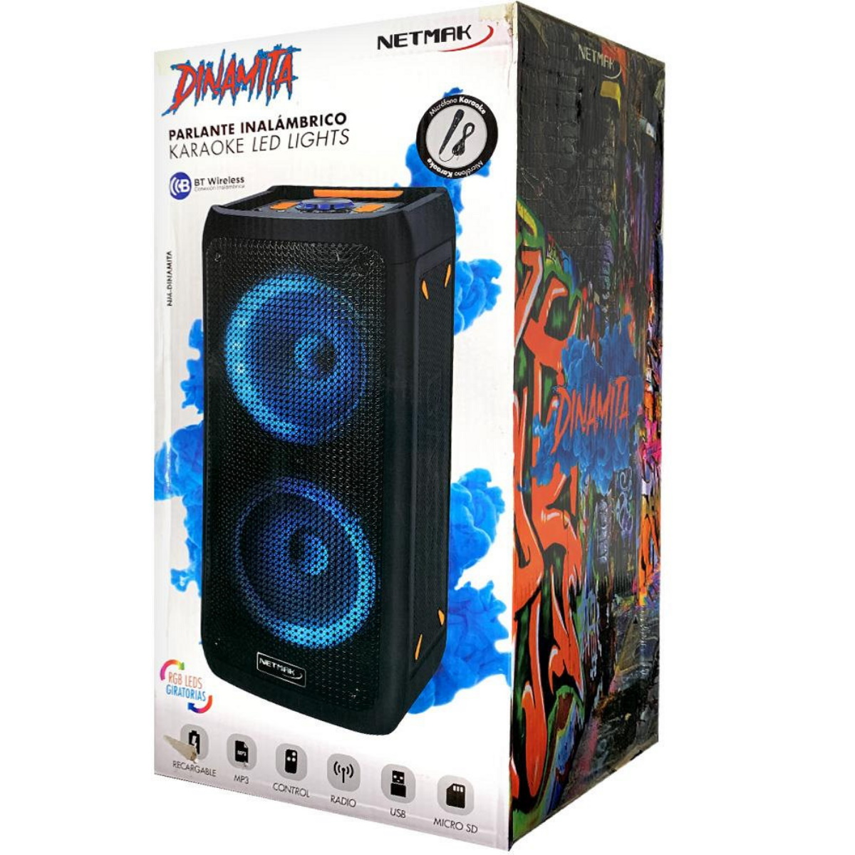Parlante Bluetooth Dinamita 20W NM-DINAMITA Negro Netmak