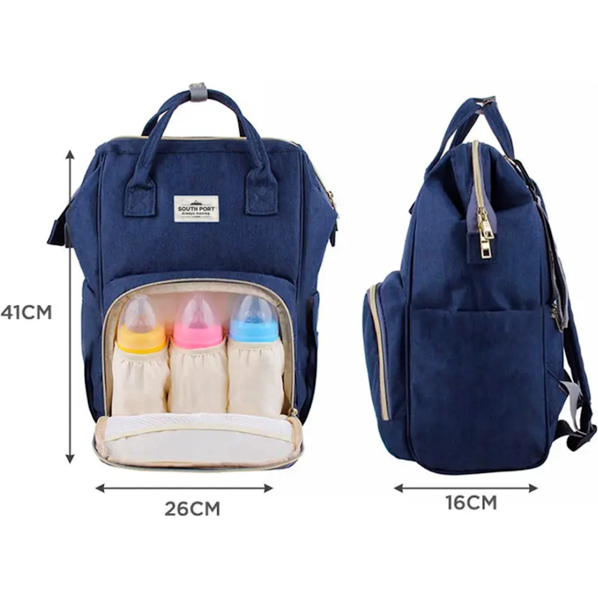 Mochila Bolso Maternal Negro Porta Mamaderas Termico South Port S46 Gadnic