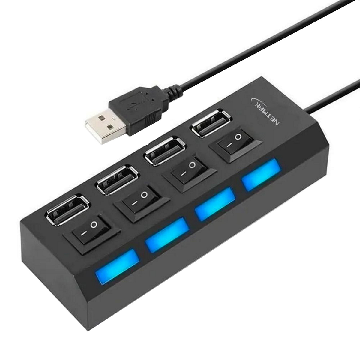 Hub USB NM-AC08 4 Puertos USB 2.0 Con Switch + Indicador Led NM-AC08 Netmak