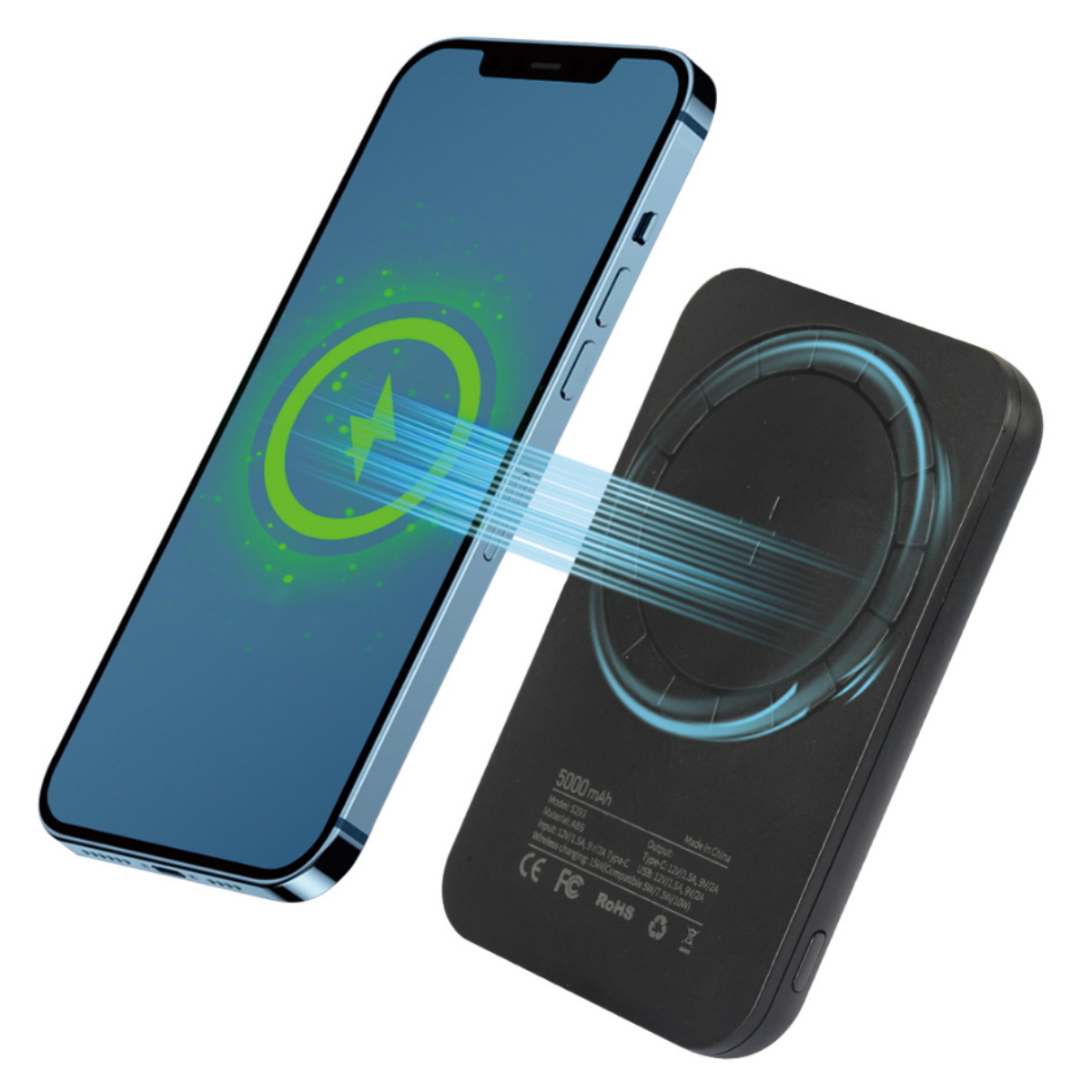 PowerBank 5000mAh Carga Inalambrica + Cable USB C S293-B Negro Wesdar