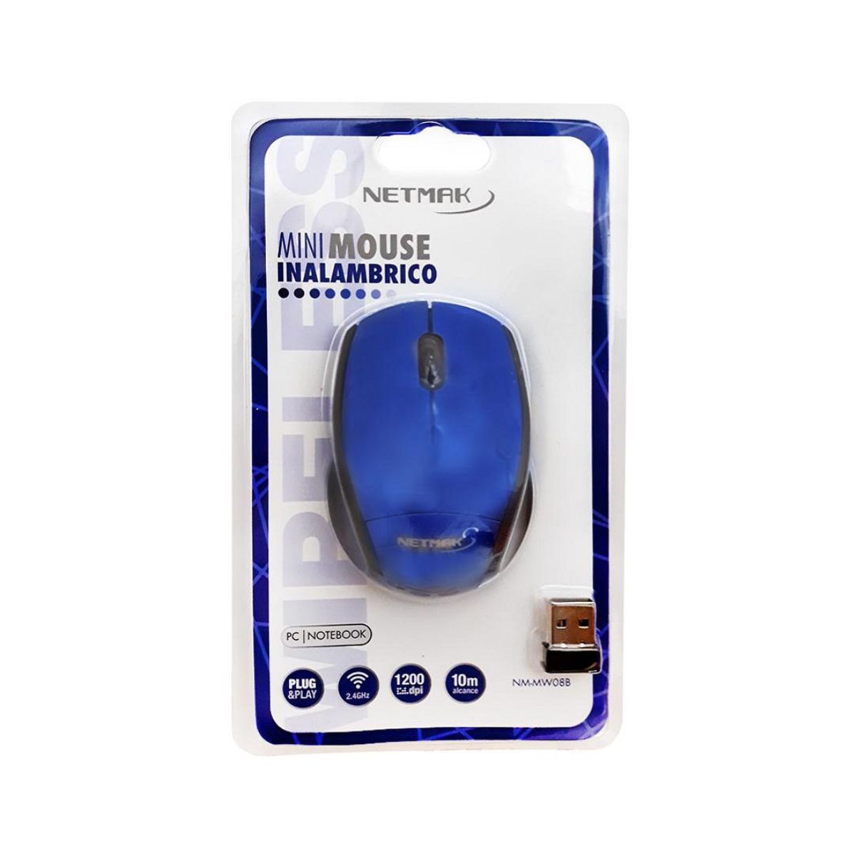 Mouse Inalambrico Mini MW08 Azul Netmak