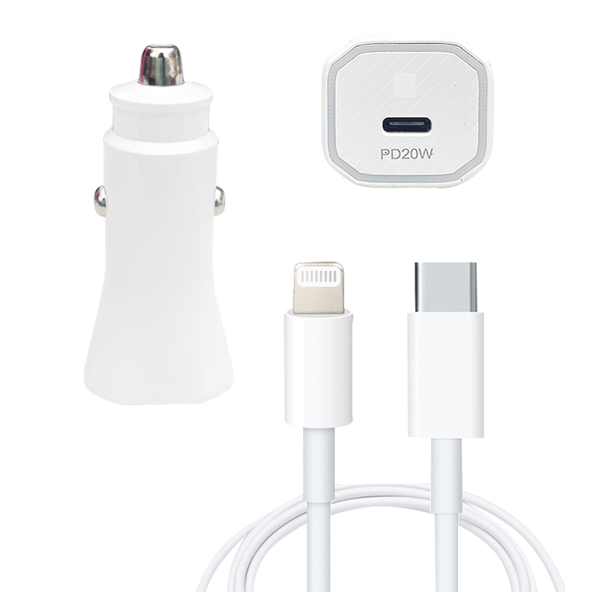 Cargador 12V Para Auto 1 Puerto USB C + Cable Lightning Blanco Alternativo Apple