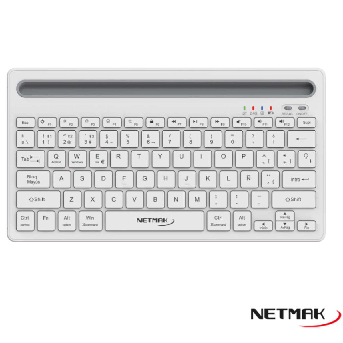 Teclado Bluetooth + Inalambrico Recargable Blanco KB650-W Netmak