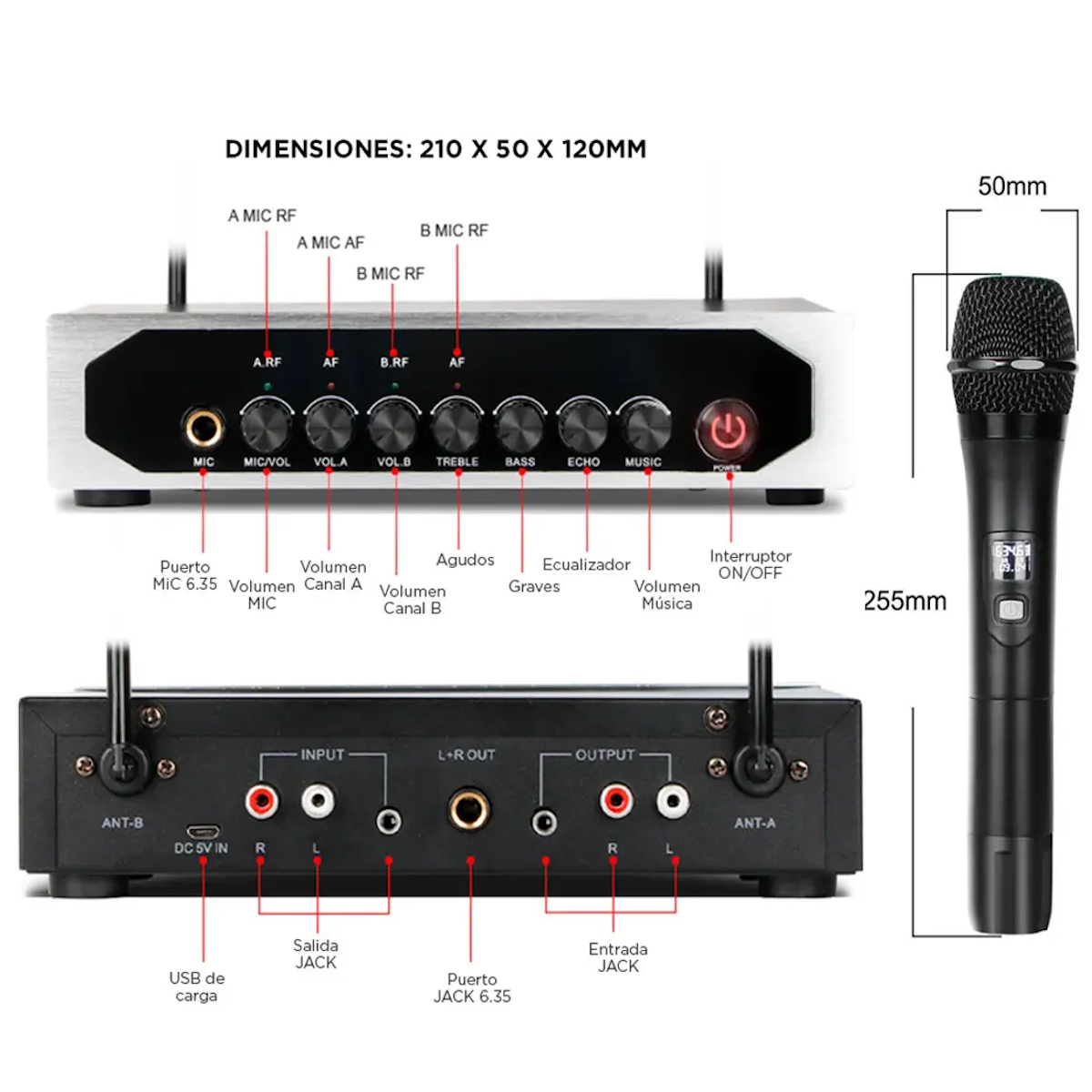 Microfono Profesional Bluetooth BT308 x2 C/ Receptor UHF Gadnic
