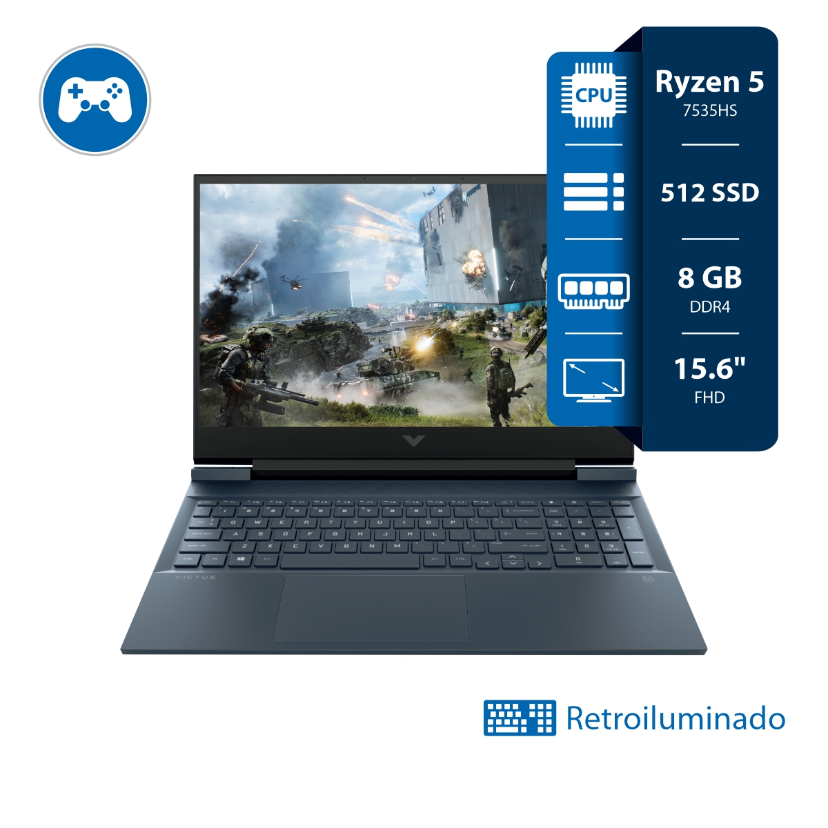 Notebook HP Victus Gamer Ryzen 5 7535HS - 8GB - 512SSD - 15.6