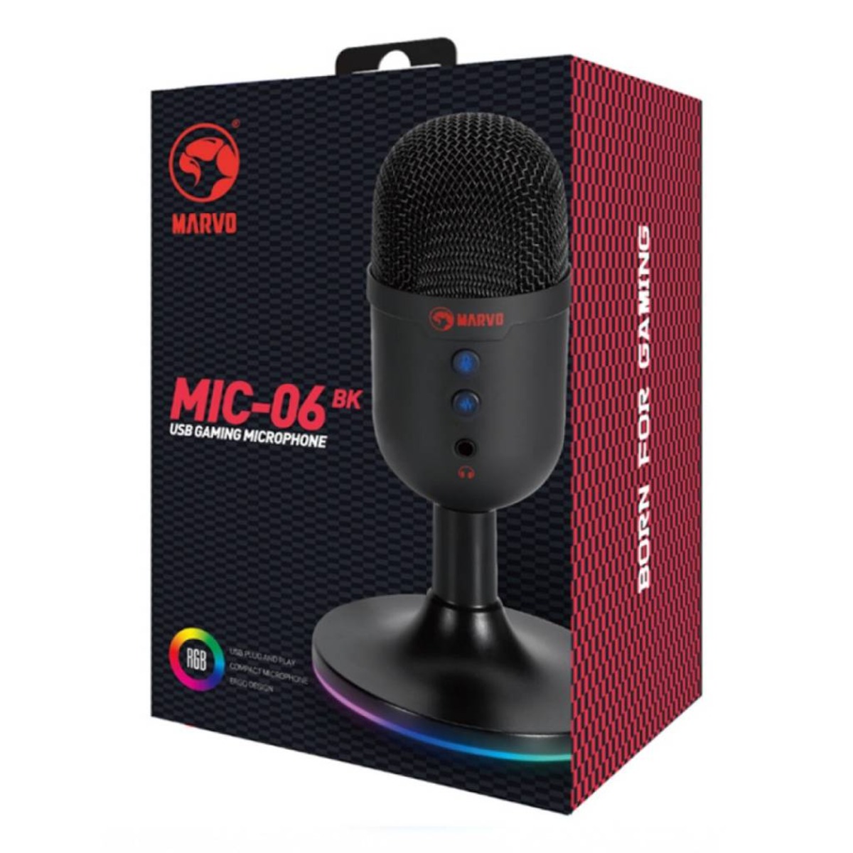Microfono Gamer USB RGB MIC06 Negro Marvo
