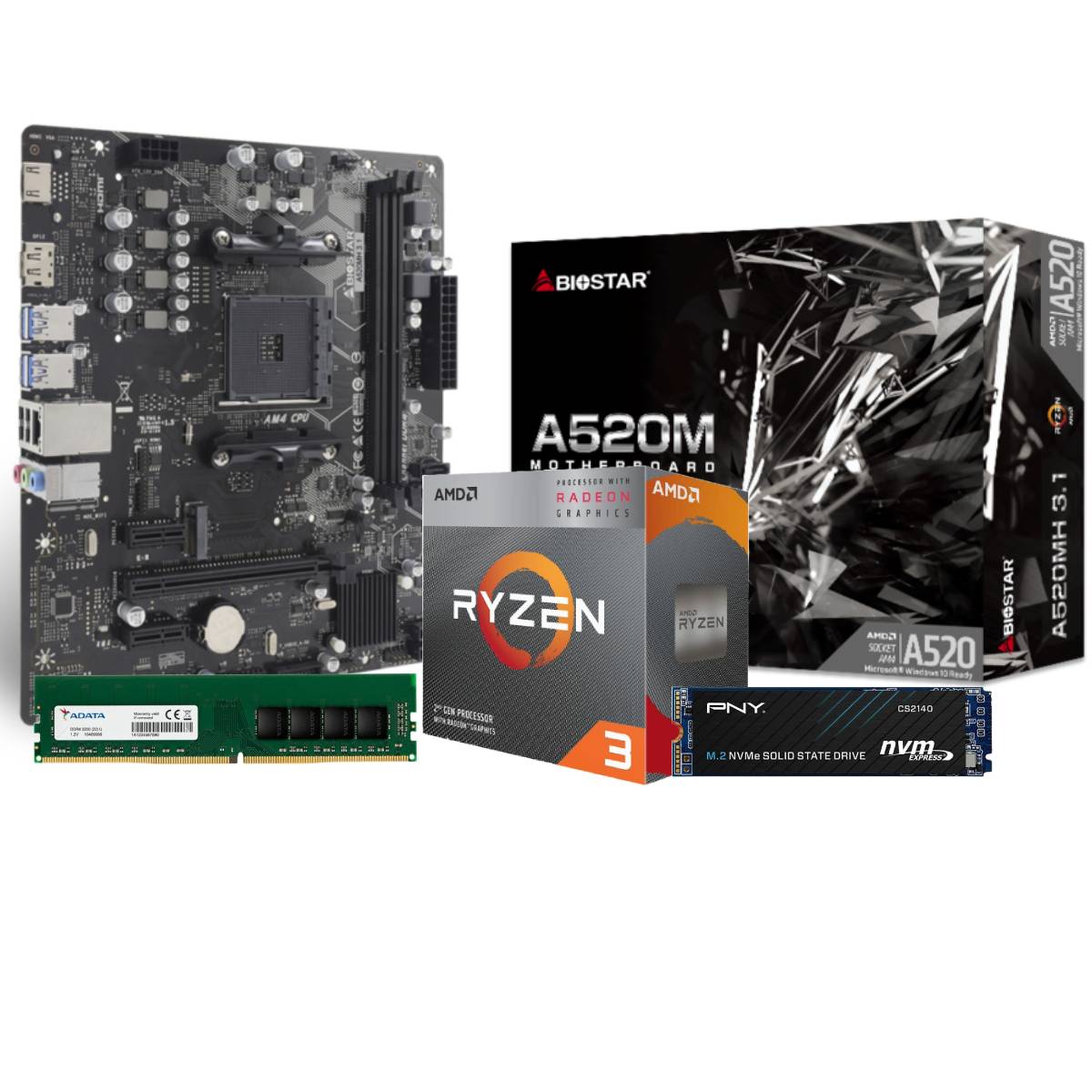 Combo Actualización  Ryzen 3 3200G - A520 Biostar - Ram 16Gb - Ssd NVMe 500Gb PNY