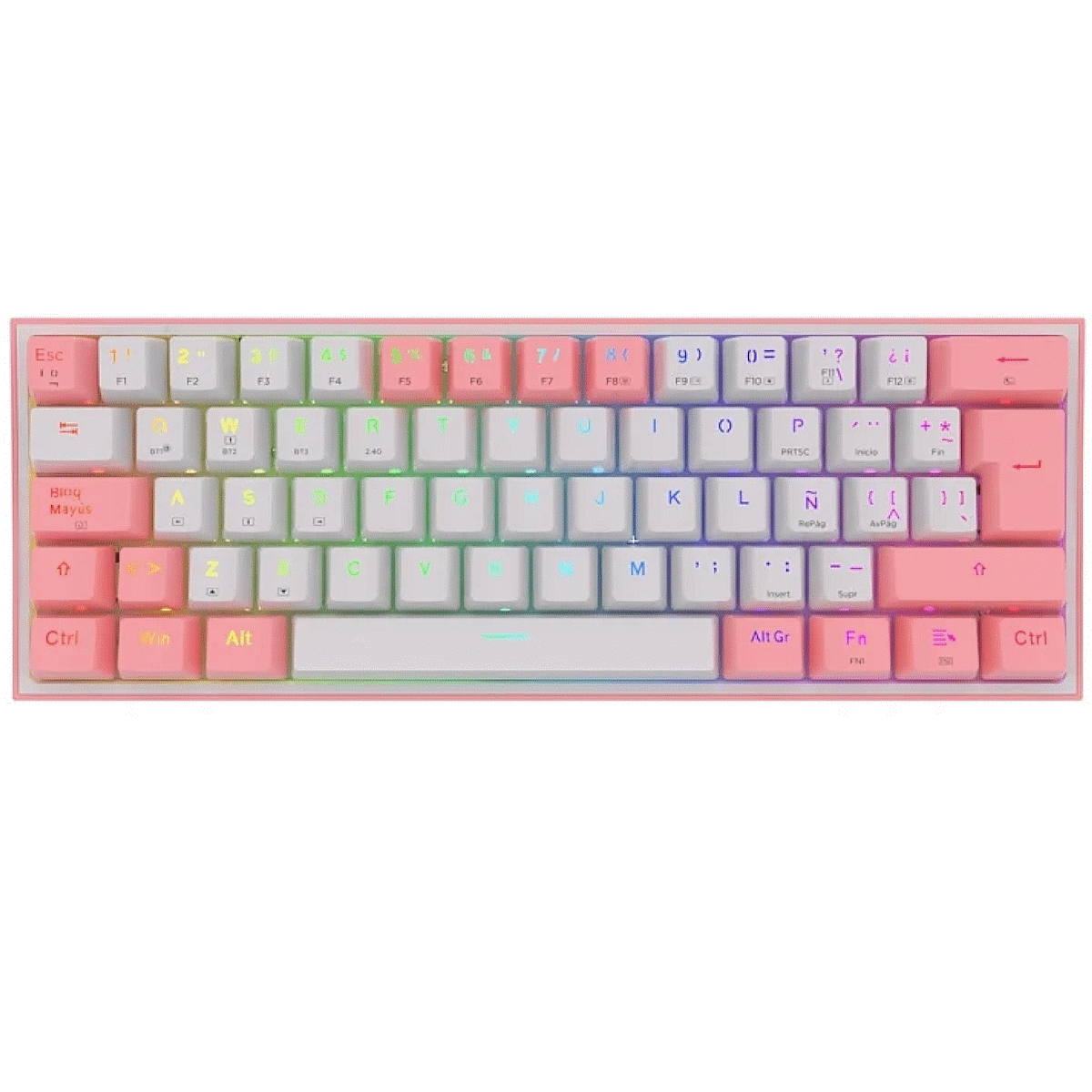 Teclado Mecanico Gamer RGB Fizz Pro Blanco/Rosa Switch Rojo Español Redragon