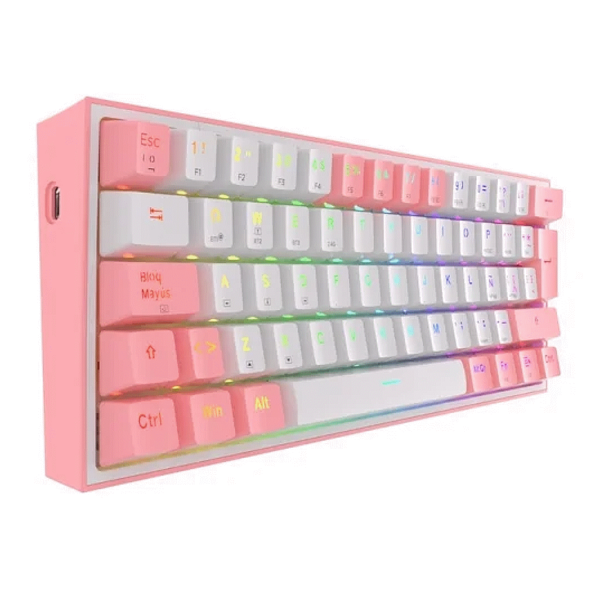 Teclado Mecanico Gamer RGB Fizz Pro Blanco/Rosa Switch Rojo Español Redragon