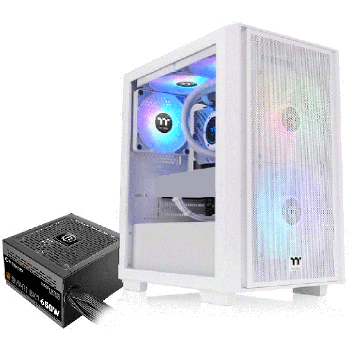 Gabinete Gamer H16 TG ARGB Snow Edition Blanco + Fuente 650W 80 Plus Bronze Thermaltake