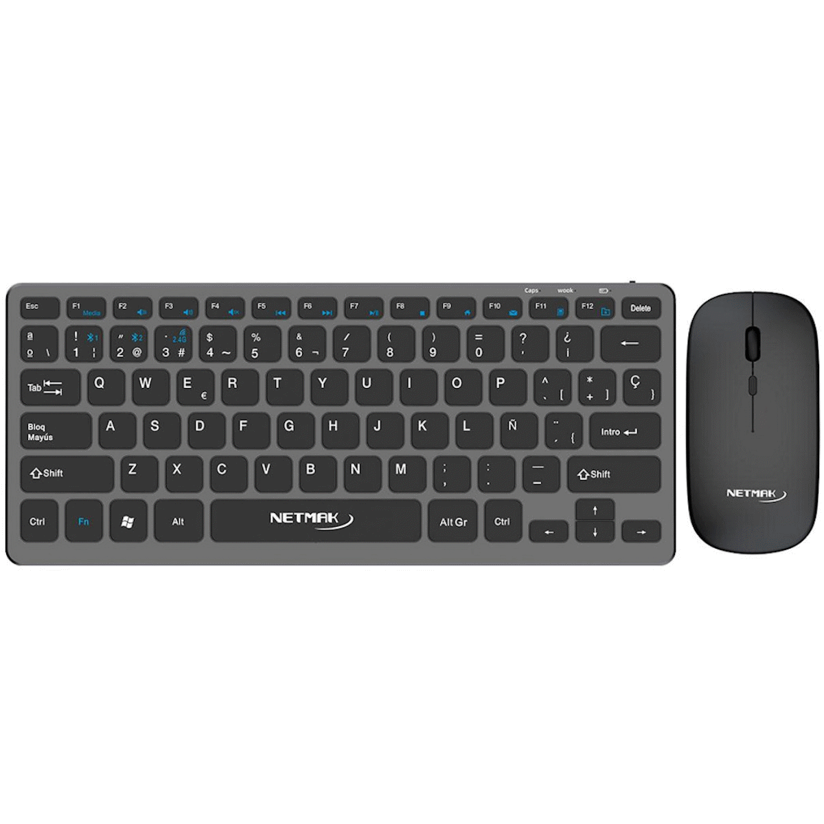 Kit Teclado Mouse Bluetooth/Inalambrico Recargable Español Negro/Gris NM-KB530 Netmak