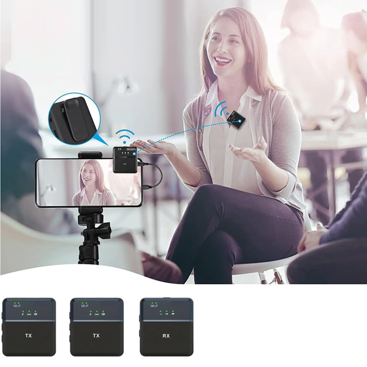 Microfono Corbatero Inalambrico USB C x2 SX9-TC Seisa