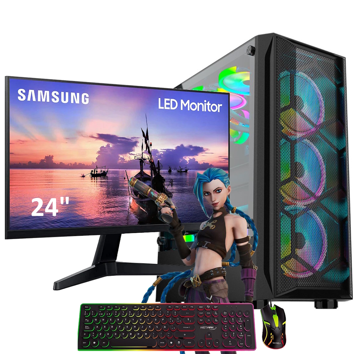 Computadora Ryzen 5 - 8Gb - Ssd 256Gb - Gabinete Andromeda RGB - Monitor Gamer 24