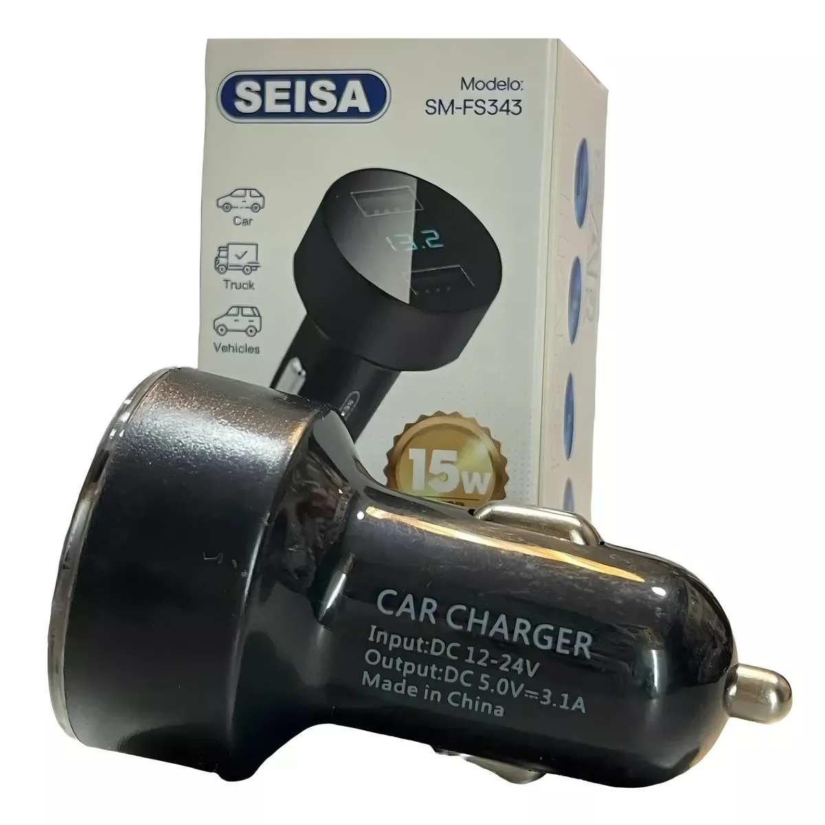 Cargador 12V Para Auto 2 Puertos 3.1A SM-FS343 Seisa
