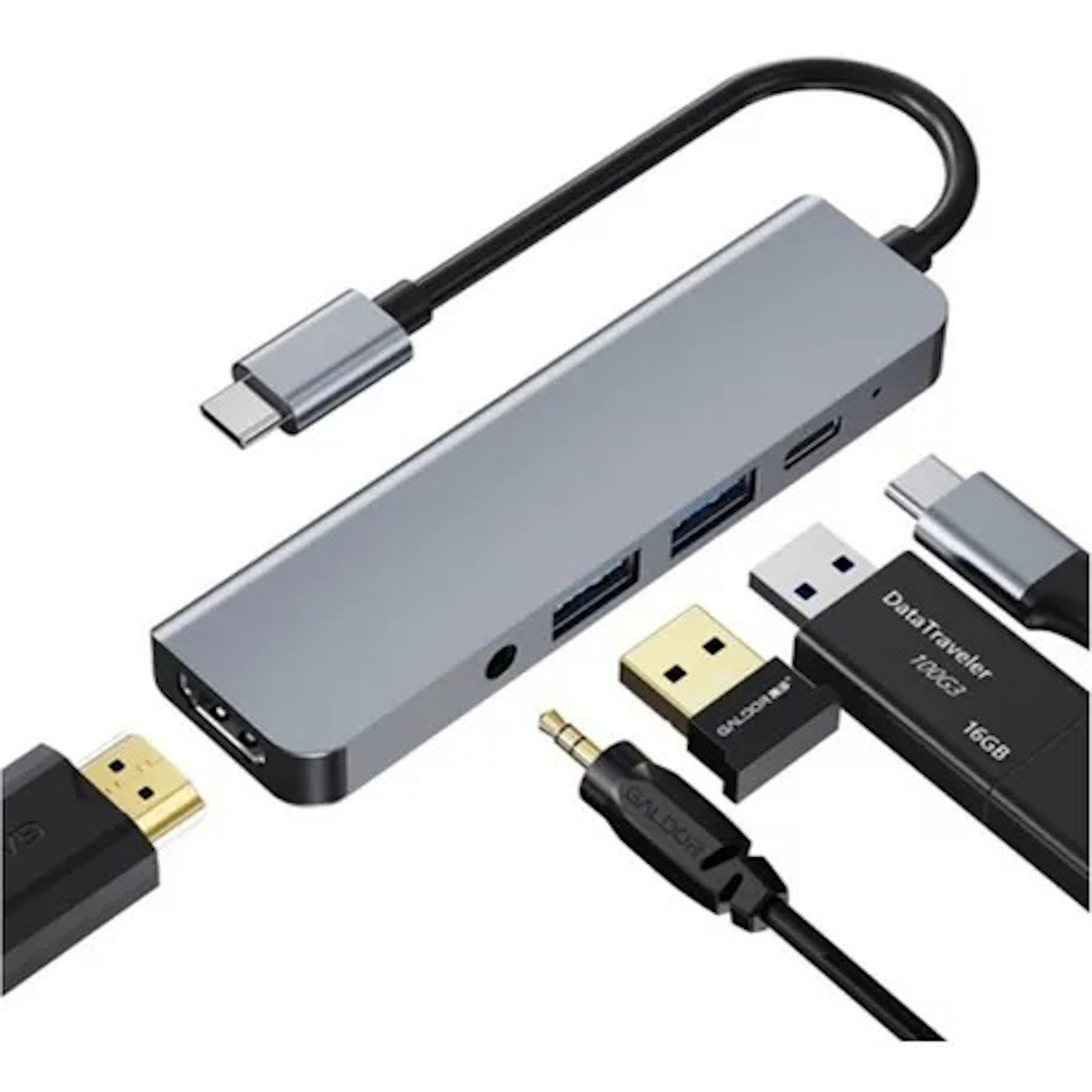 Hub USB C a USB 3.0 + USB 2.0 + HDMI + Audio + PD Seisa