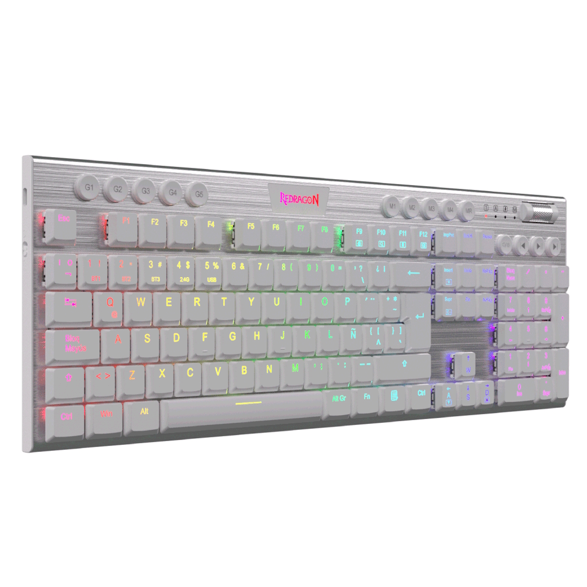 Teclado Mecanico Gamer Cable/Inalambrico RGB Horus Blanco Switch Rojo Español Redragon