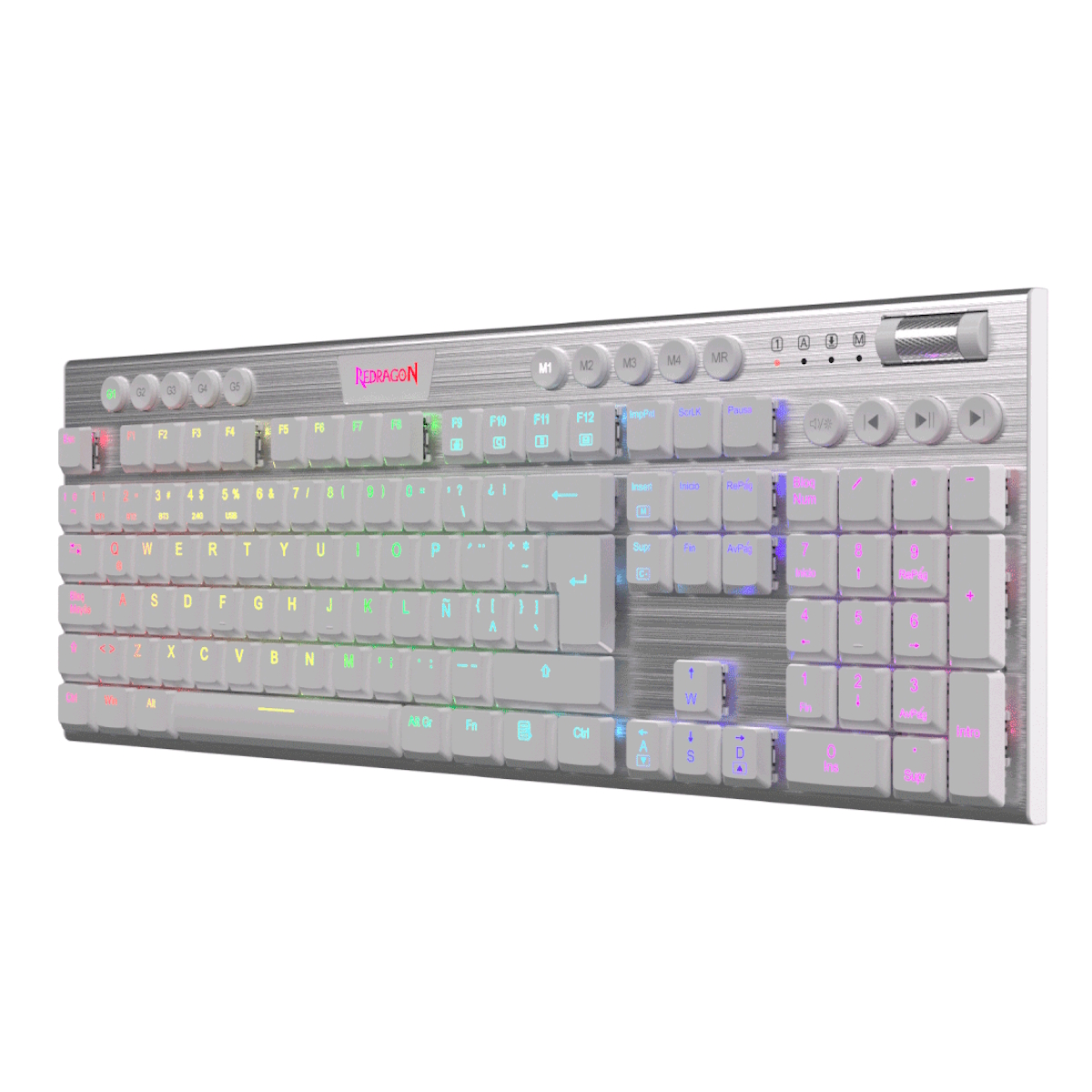 Teclado Mecanico Gamer Cable/Inalambrico RGB Horus Blanco Switch Rojo Español Redragon