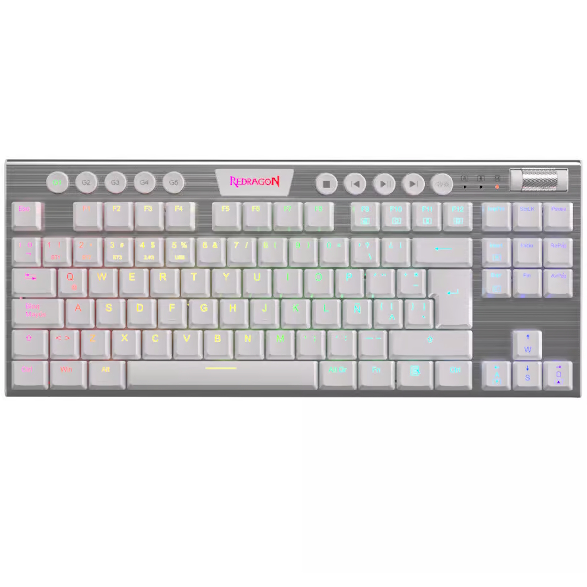 Teclado Mecanico Gamer Cable/Inalambrico RGB Horus TKL Blanco Switch Rojo Español Redragon