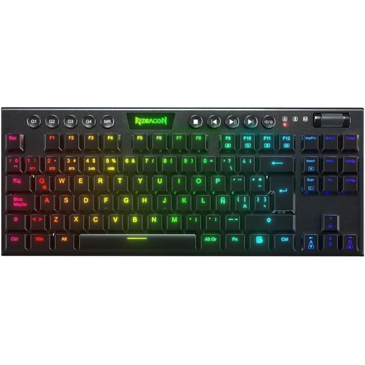 Teclado Mecanico Gamer Cable/Inalambrico RGB Horus TKL Negro Switch Rojo Español Redragon