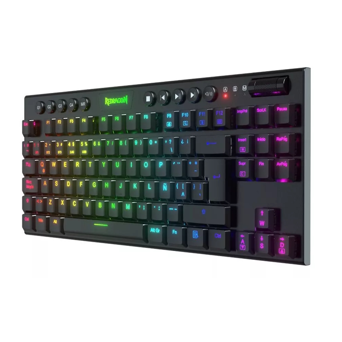 Teclado Mecanico Gamer Cable/Inalambrico RGB Horus TKL Negro Switch Rojo Español Redragon