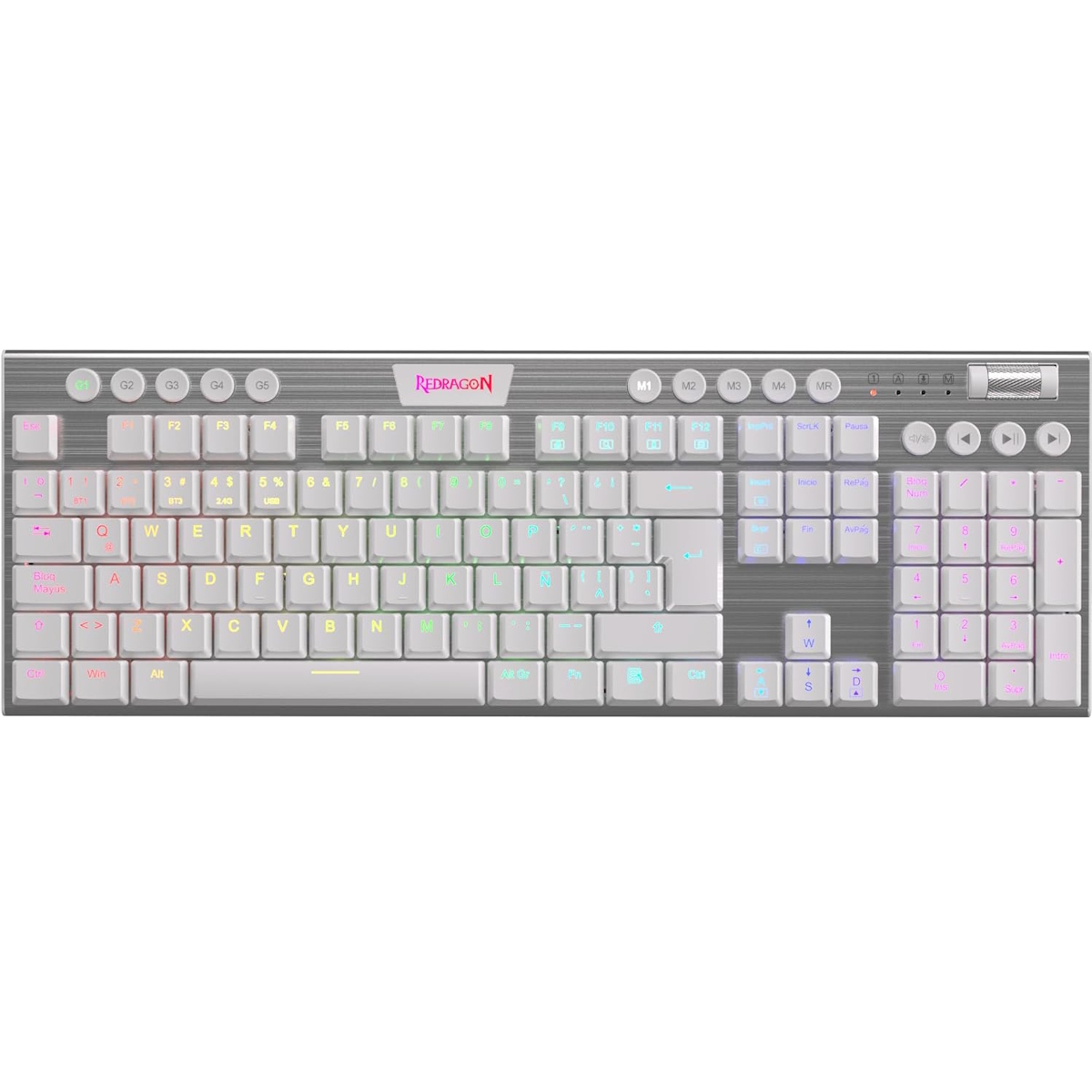 Teclado Mecanico Gamer RGB Horus Blanco Switch Rojo Español Redragon