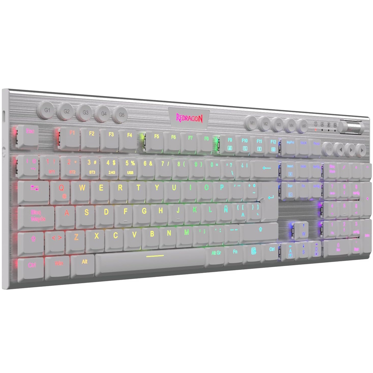 Teclado Mecanico Gamer RGB Horus Blanco Switch Rojo Español Redragon