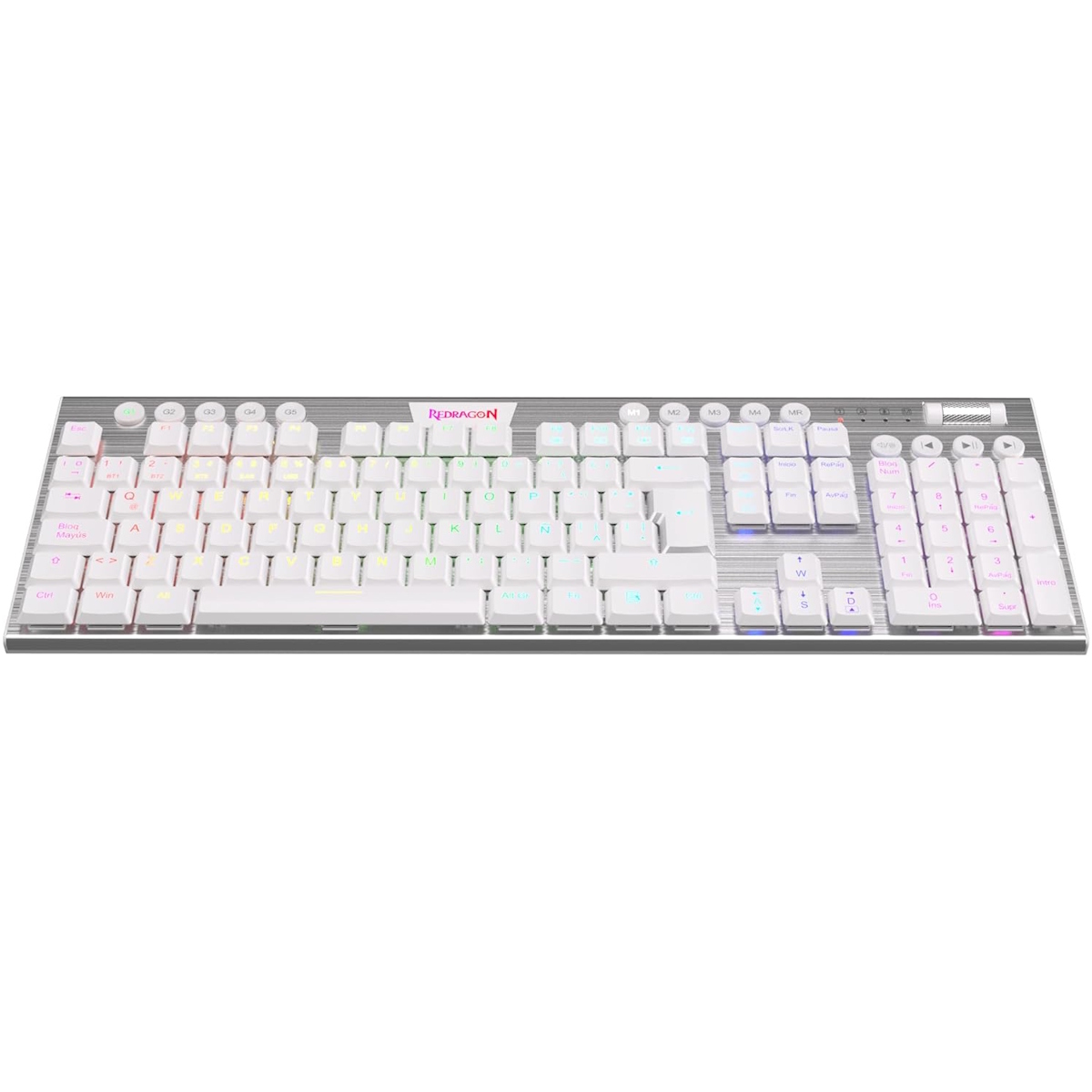 Teclado Mecanico Gamer RGB Horus Blanco Switch Rojo Español Redragon
