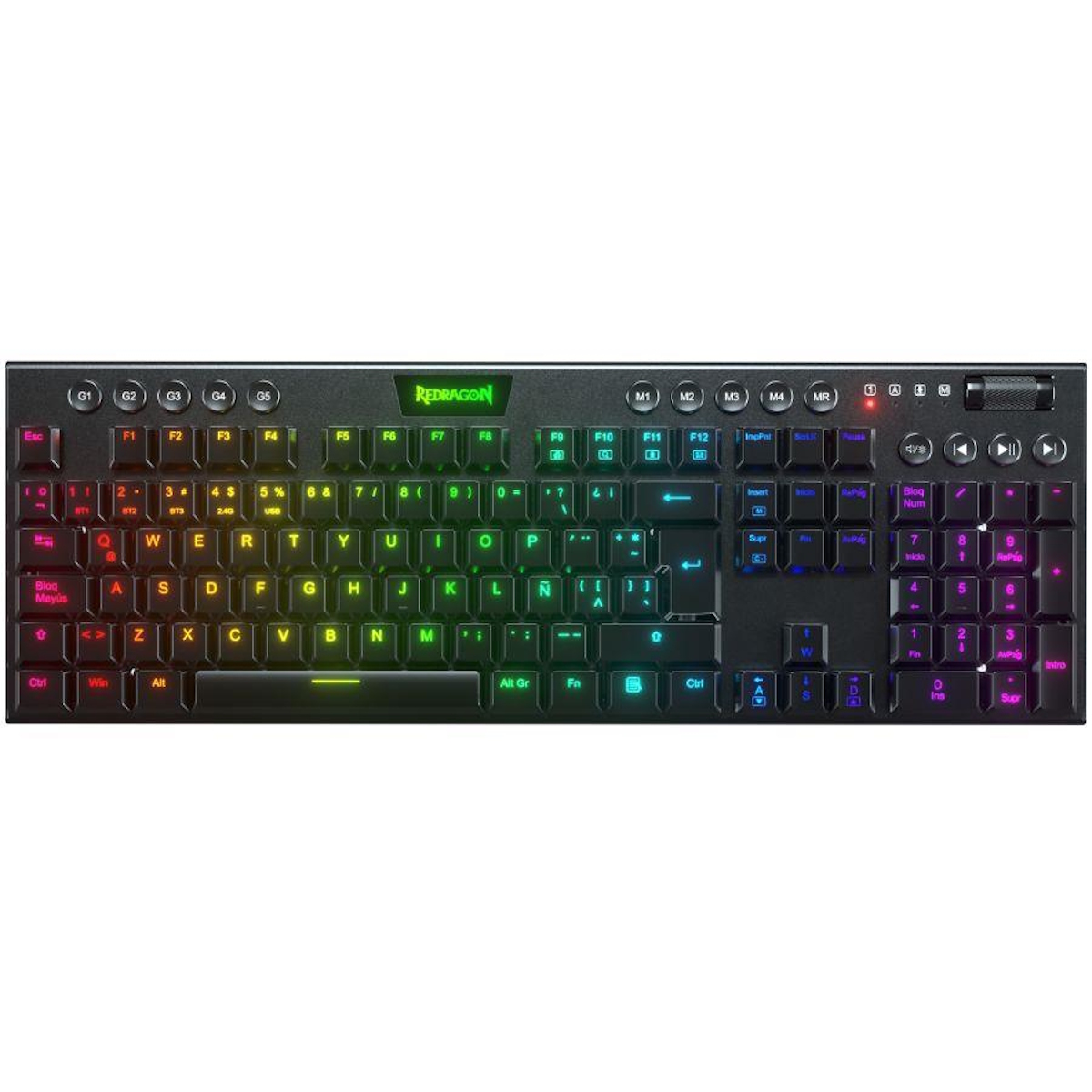 Teclado Mecanico Gamer RGB Horus Negro Switch Rojo Español Redragon