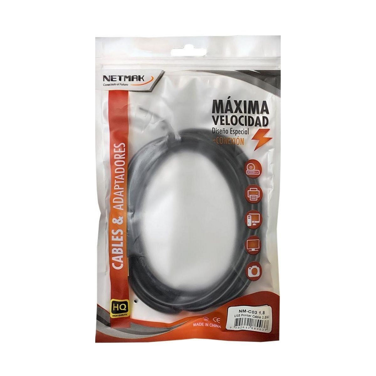 Cable USB a USB B Impresora 1.8m Netmak