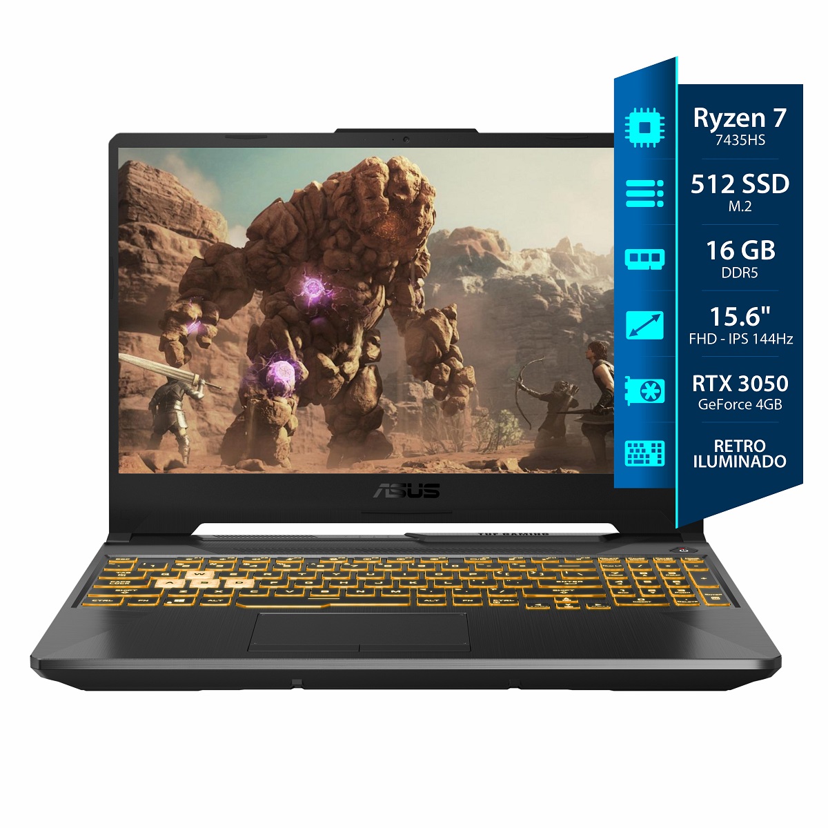 Notebook Asus TUF Gamer - Ryzen 7 7435HS - 16GB - 512SSD - Rtx 3050 4GB - 15,6