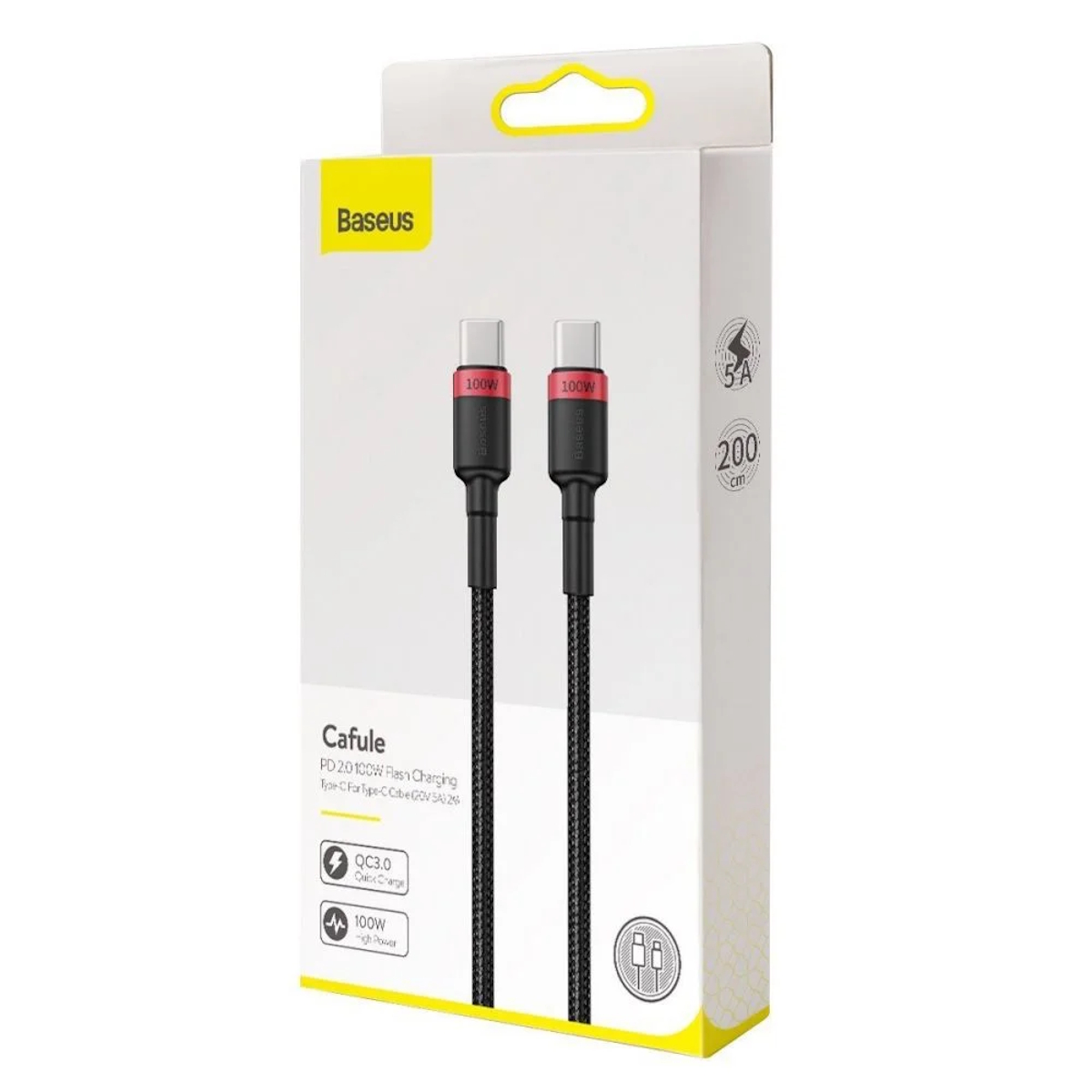 Cable USB C Carga Rapida 2m Mallado Negro/Rojo Baseus