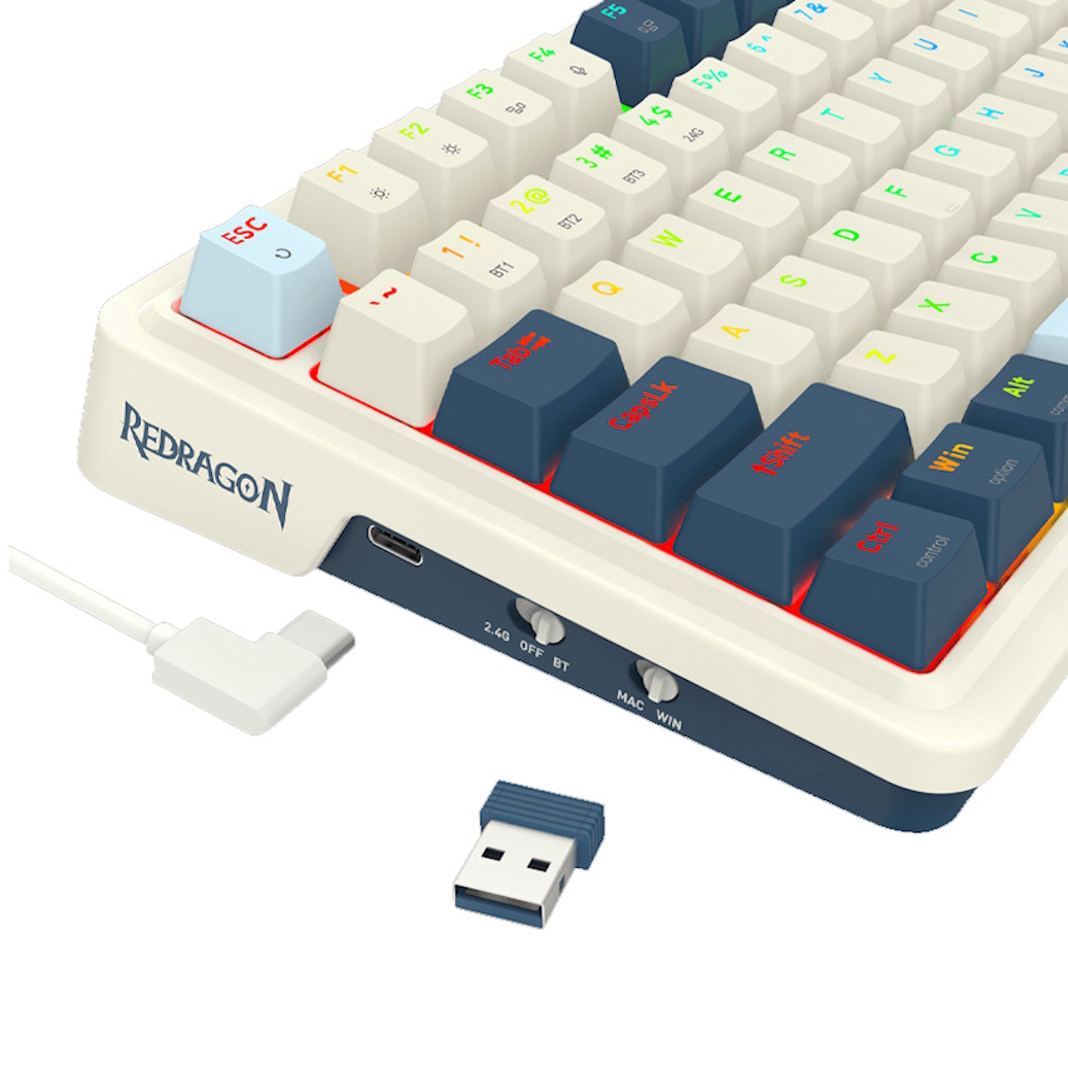 Teclado Mecanico Gamer Cable/Inalambrico RGB Eisa Pro Switch Rojo Redragon