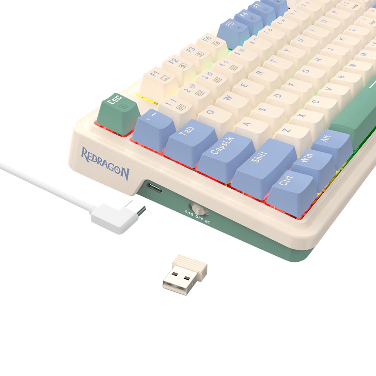 Teclado Mecanico Gamer Cable/Inalambrico RGB Ucal Pro Purpura/Verde Switch Rojo Redragon