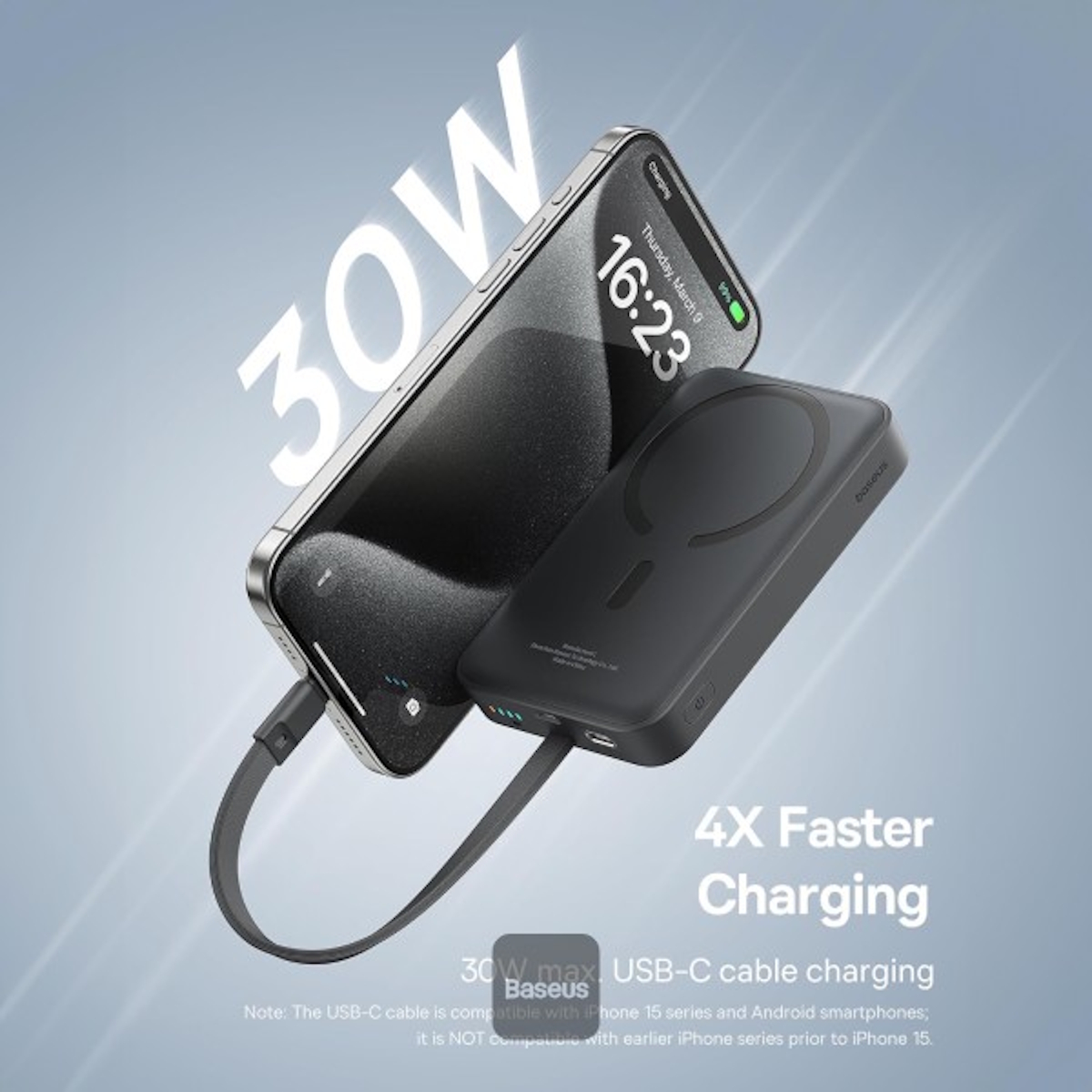 PowerBank 10000mAh Carga Inalambrica/Cable USB C Negro Baseus