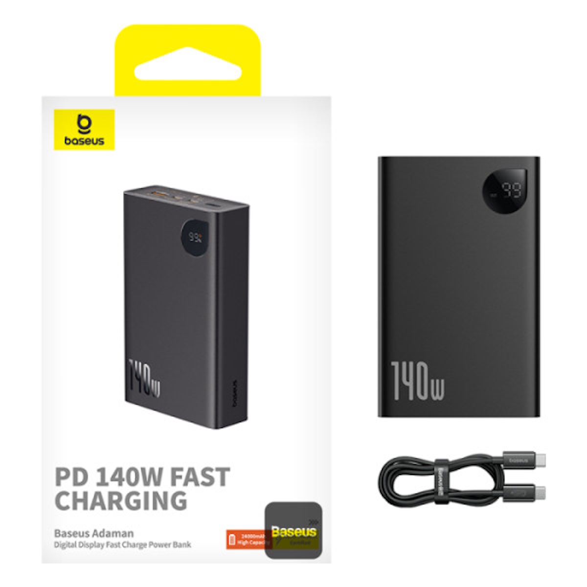 PowerBank 24000mAh USB + 2 USB C Digital Adaman Baseus