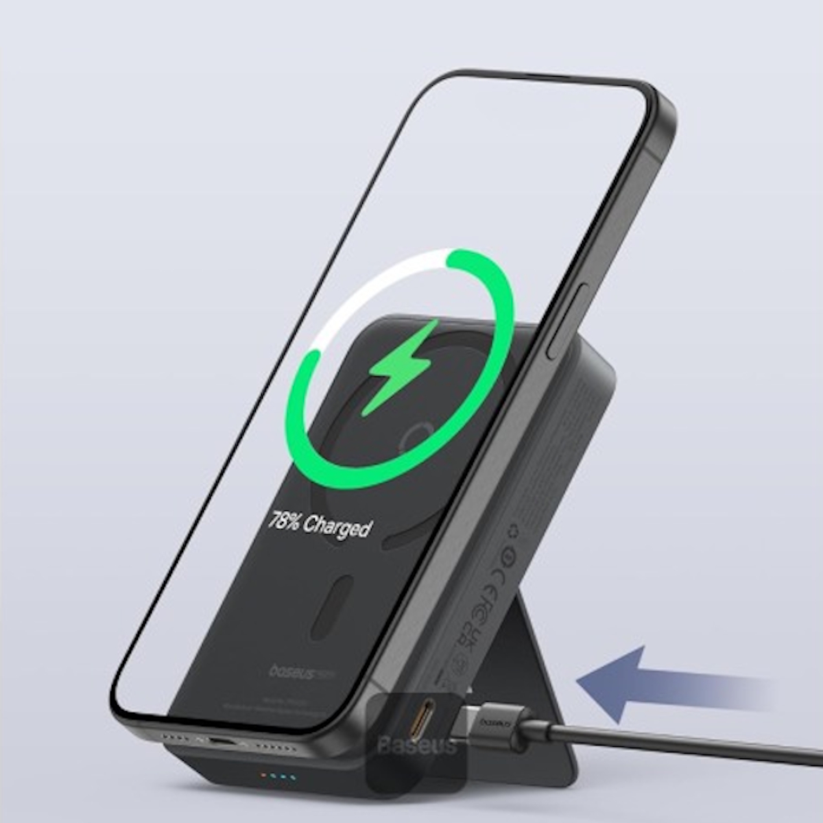 PowerBank 5000mAh Carga Inalambrica/Cable P/Iphone MagPro Negro Baseus