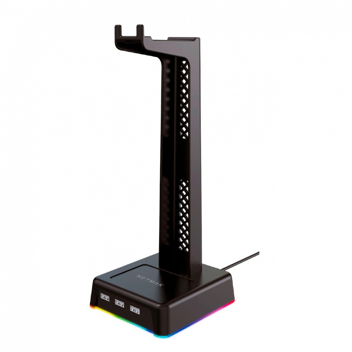 Soporte Auricular RGB + 3 Puertos USB Negro NM-HS430 Netmak