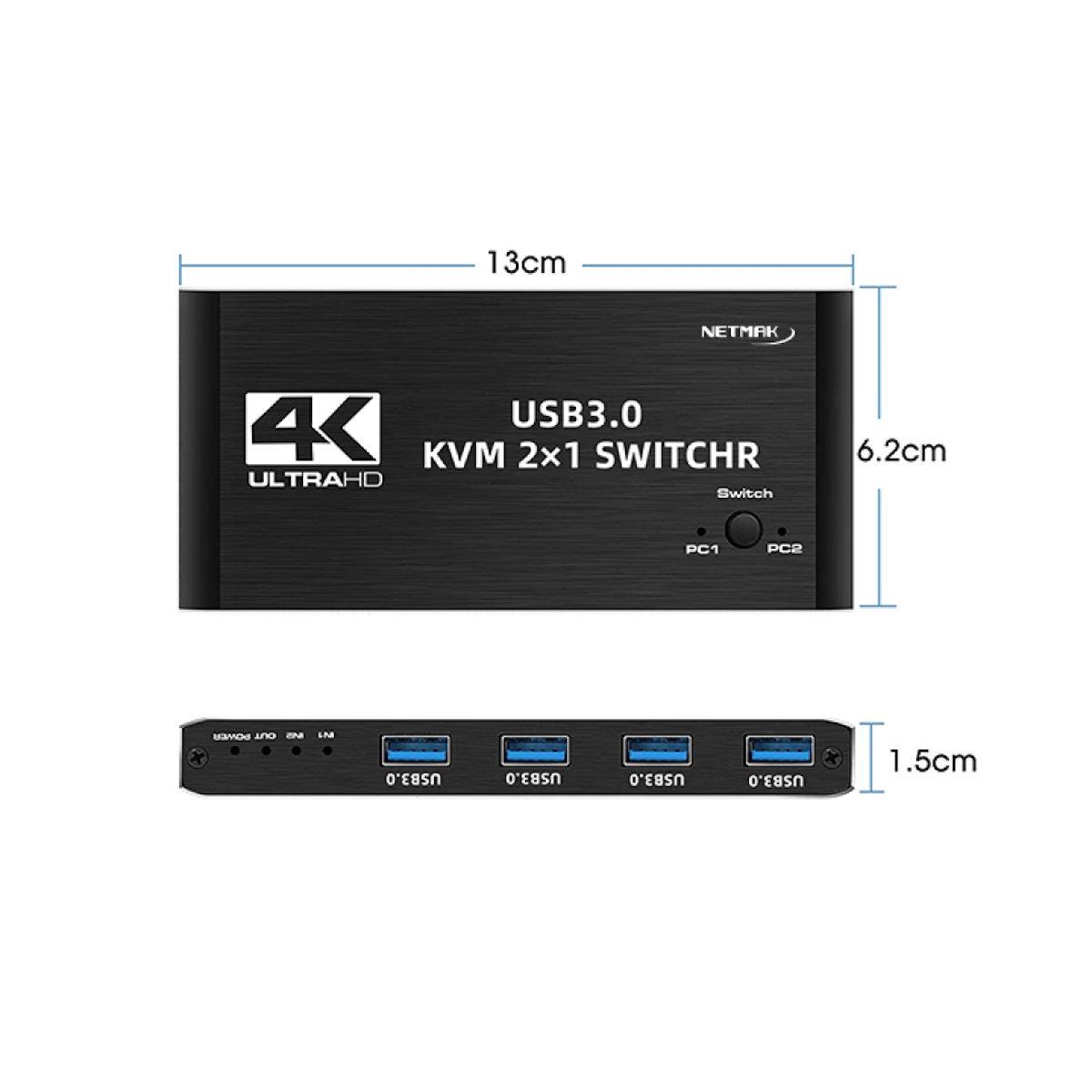 Switch 2 Puertos HDMI 4K + 6 Puertos USB 3.0 NM-KVM2 Netmak