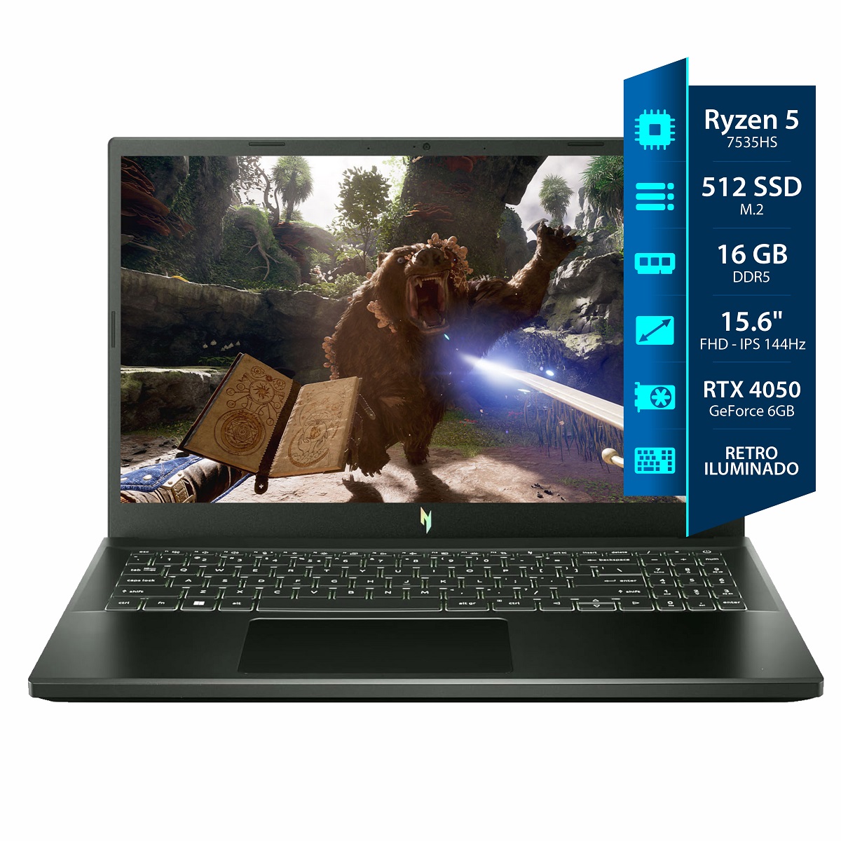 Notebook Acer Nitro V 15 Gamer - Ryzen 5 7535HS - 16GB - 512SSD - Rtx 4050 6GB - 15,6
