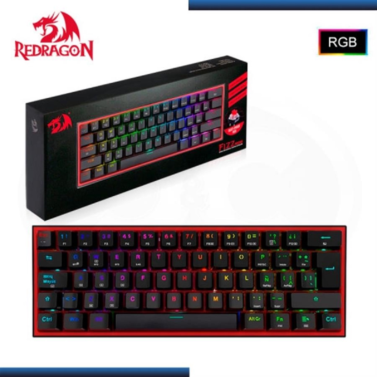 Teclado Mecanico Gamer Cable/Inalambrico RGB Fizz Pro Negro Switch Rojo Redragon