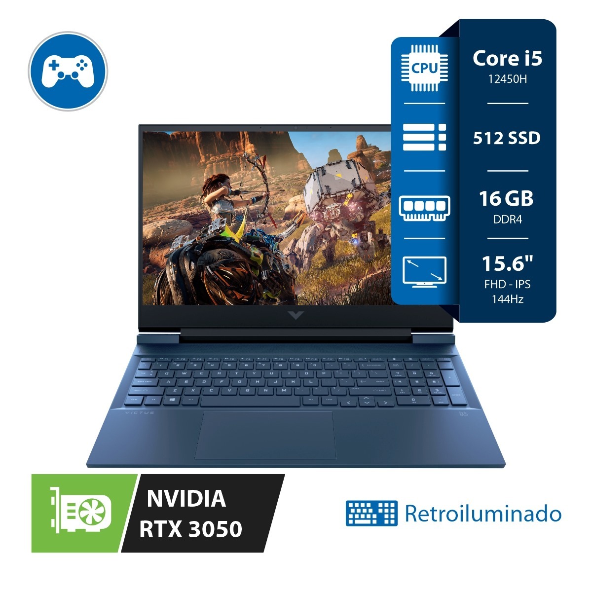 Notebook HP Victus Gamer - I5 12450H - 16GB - 512SSD - Rtx 3050 4Gb - 15.6