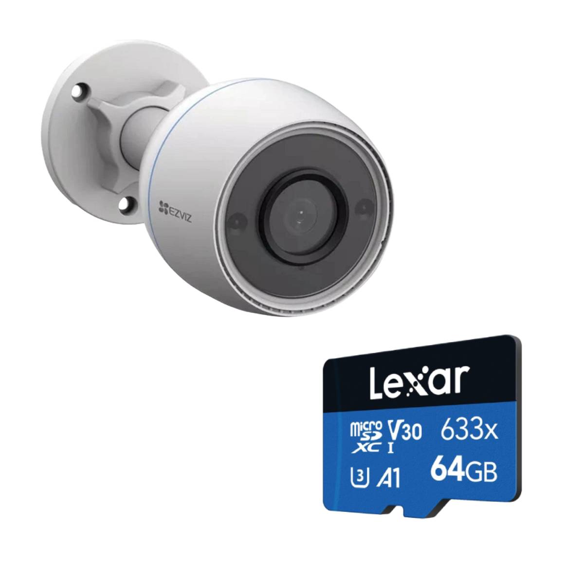 Combo Camara H3c 1080P Day/Night SD Wifi Exterior Ezviz + MicroSD 64 Lexar