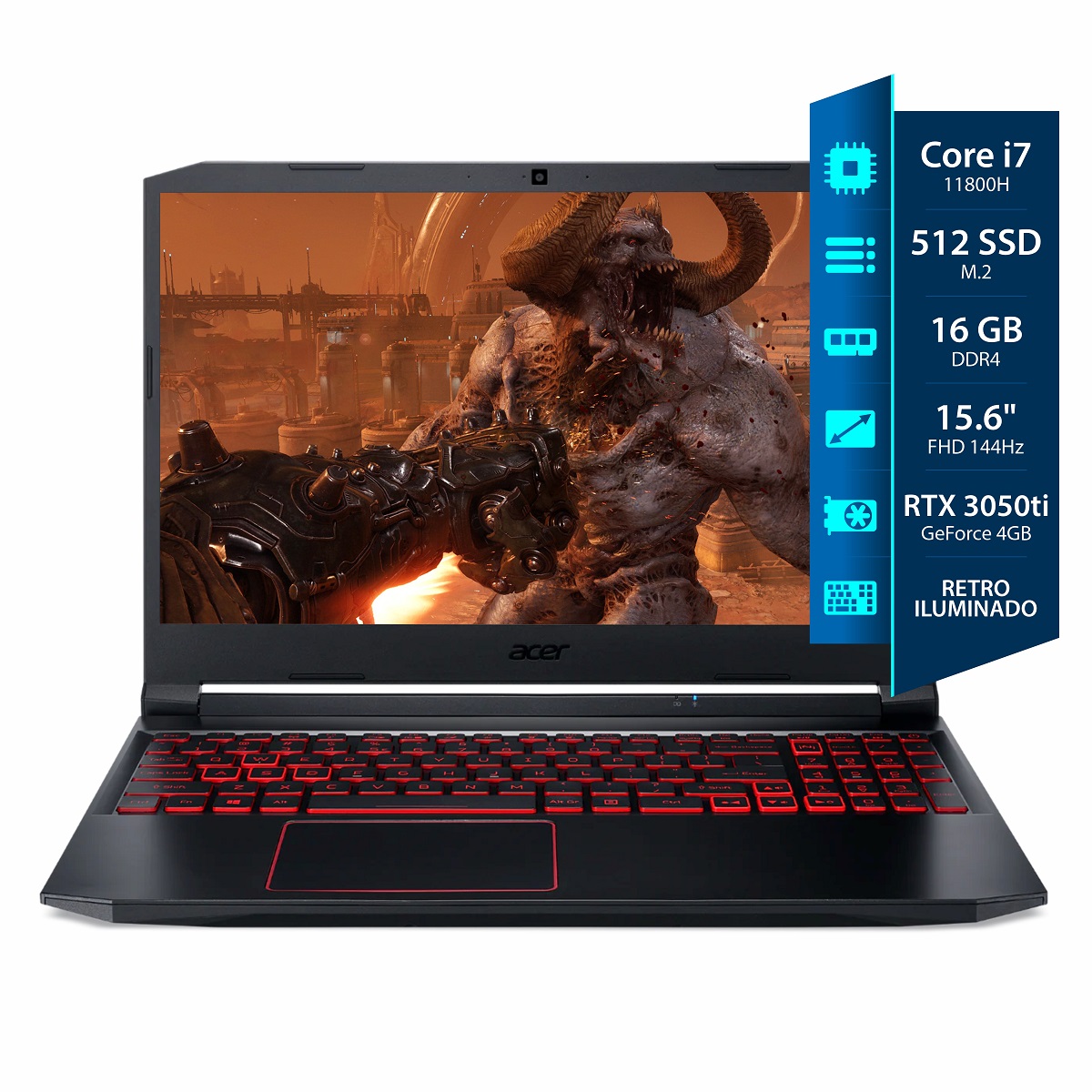 Notebook Acer Nitro 5 Gamer I7 11800H - 16GB - 512SSD - Rtx 3050Ti 4GB - 15,6