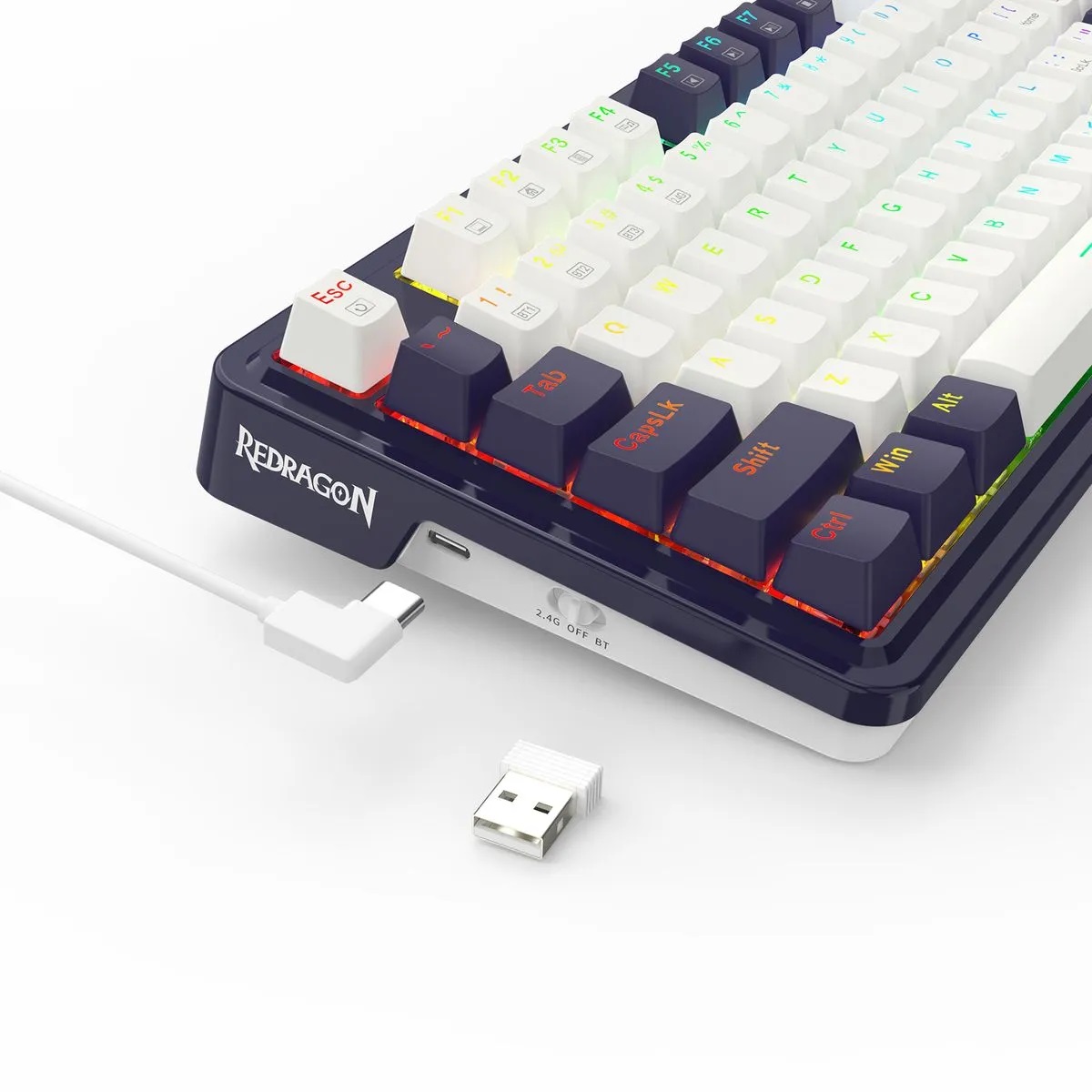 Teclado Mecanico Gamer Cable/Inalambrico RGB Ucal Pro Blanco/Negro Switch Rojo Español Redragon