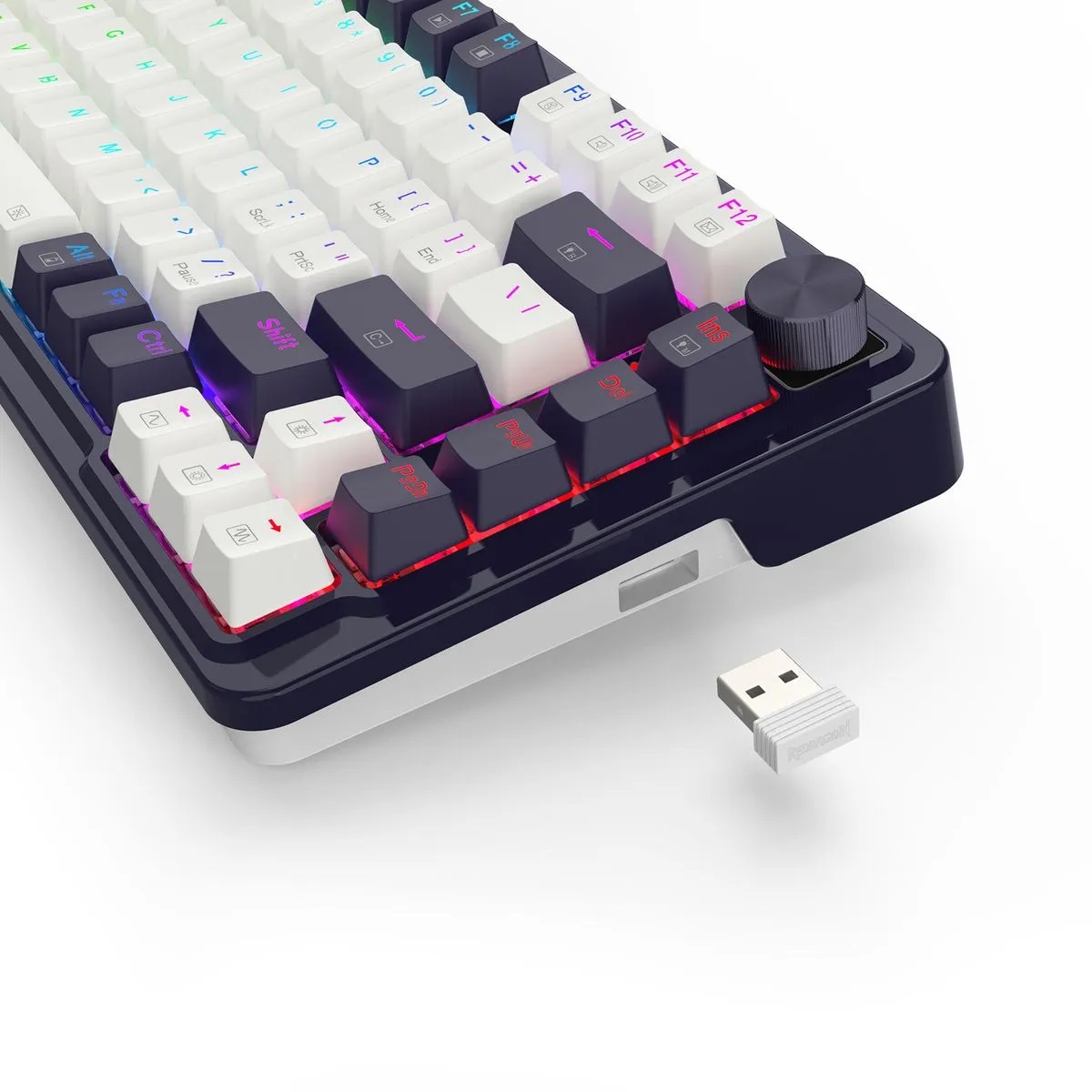 Teclado Mecanico Gamer Cable/Inalambrico RGB Ucal Pro Blanco/Negro Switch Rojo Español Redragon