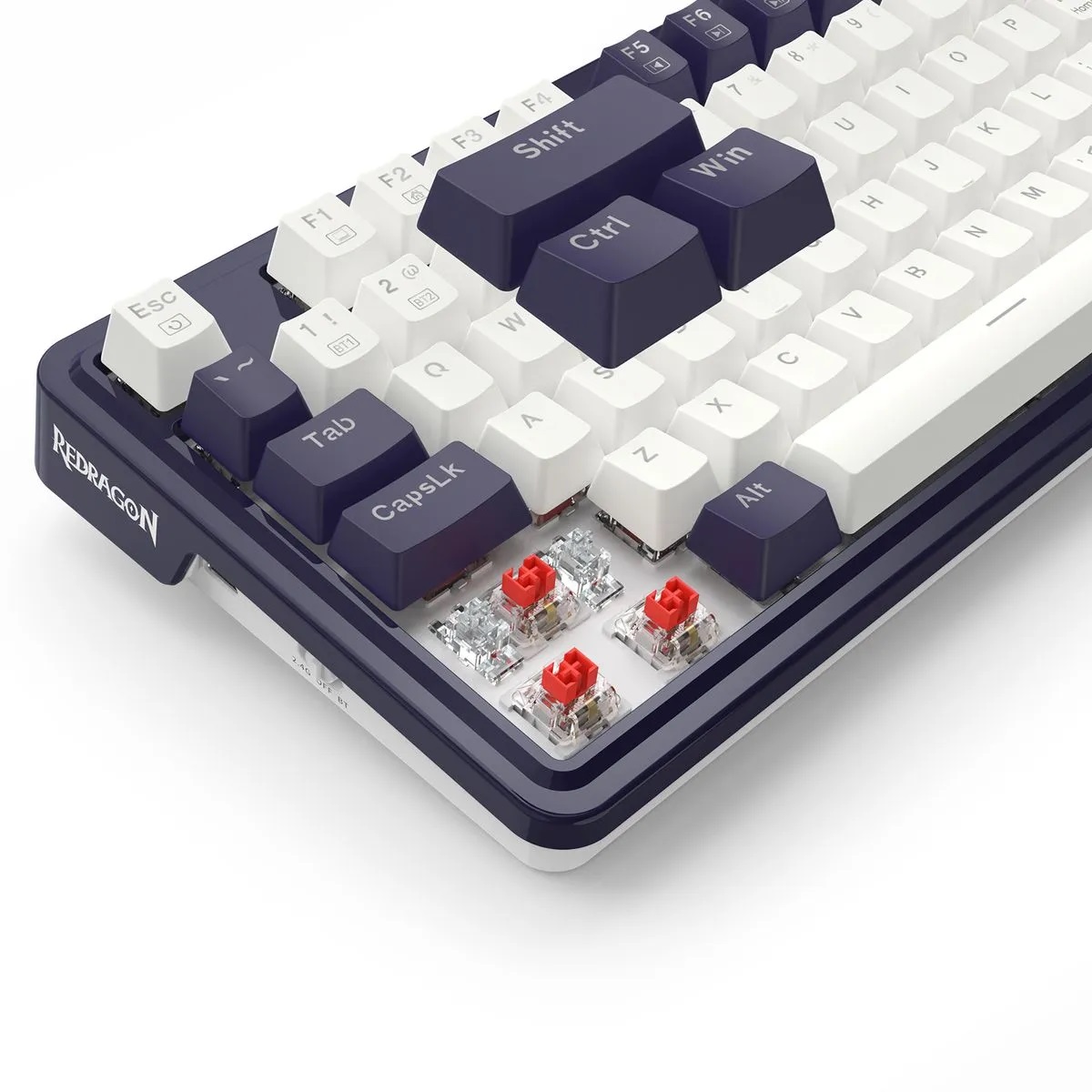 Teclado Mecanico Gamer Cable/Inalambrico RGB Ucal Pro Blanco/Negro Switch Rojo Español Redragon