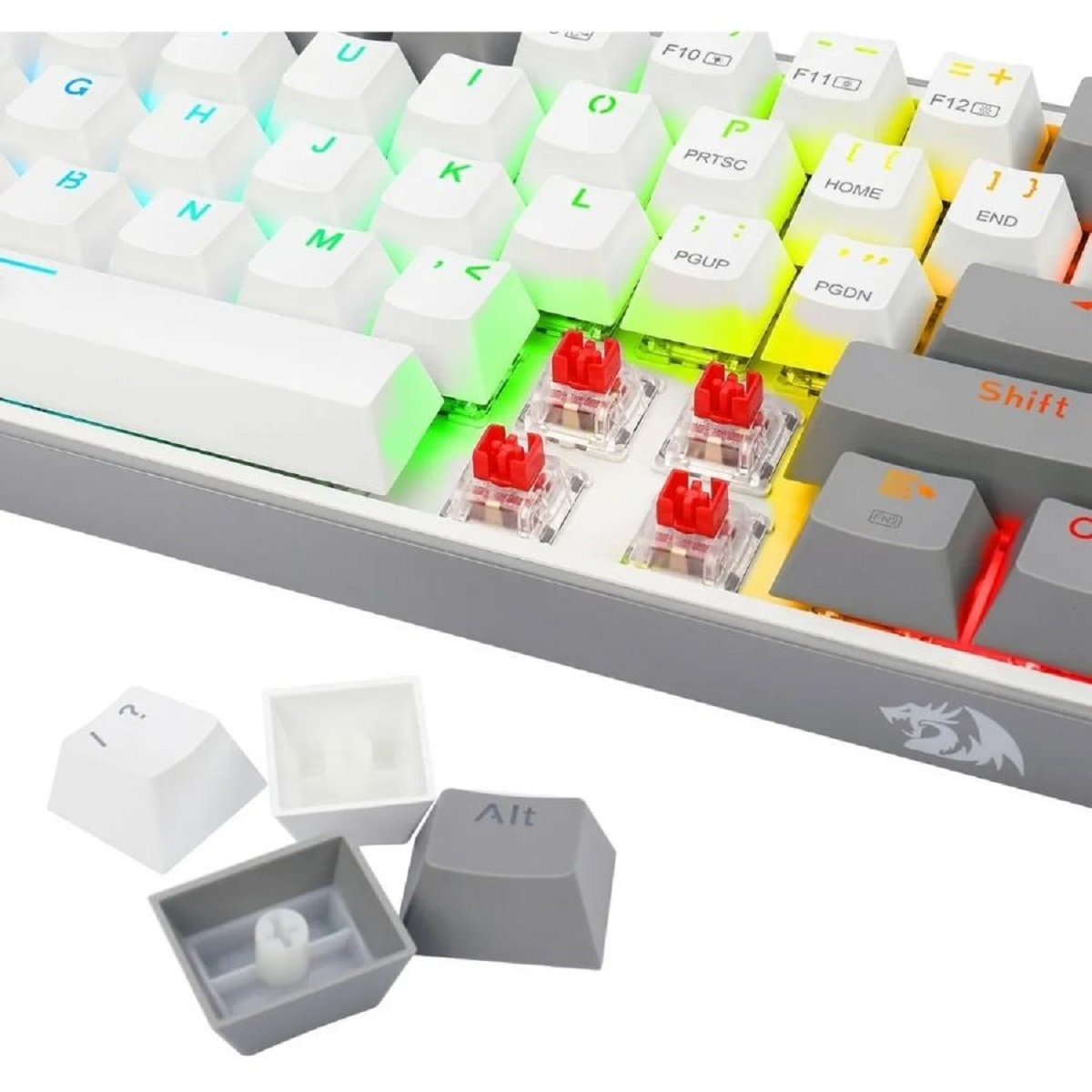 Teclado Mecanico Gamer Cable/Inalambrico RGB Fizz Pro Blanco/Gris Switch Rojo Redragon