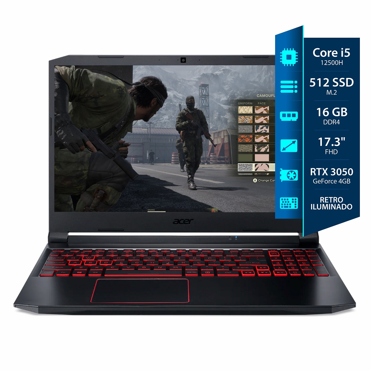 Notebook Acer Gamer Nitro 5 I5 12500H - 16GB - 512Gb - Nvidia Rtx 3050 4GB - 17.3