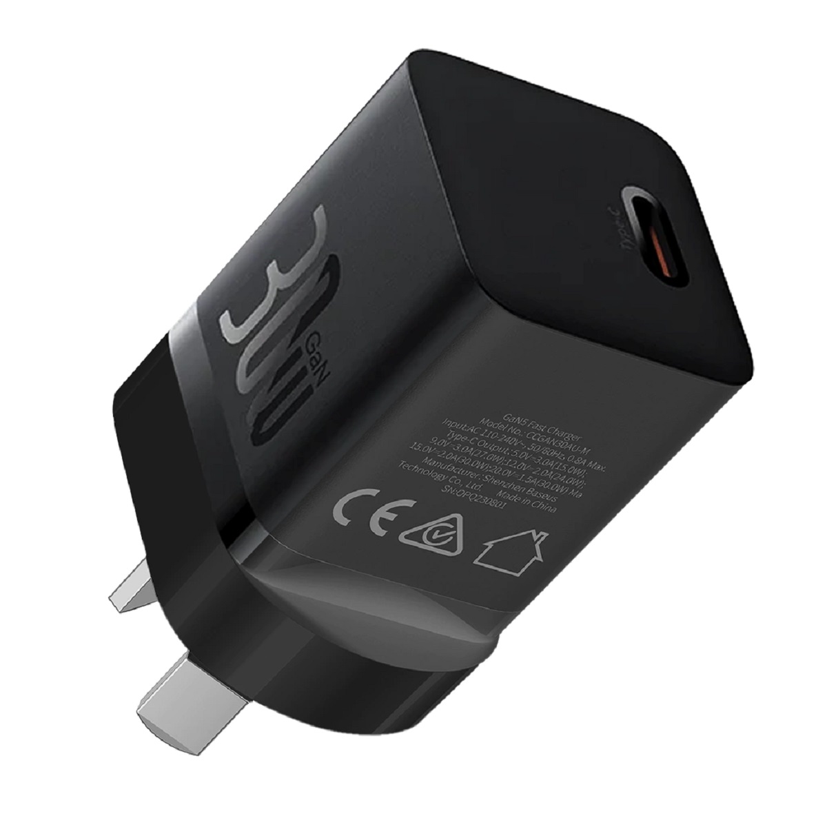 Cargador USB C 30W Carga Rapida GaN5 Mini Negro Baseus